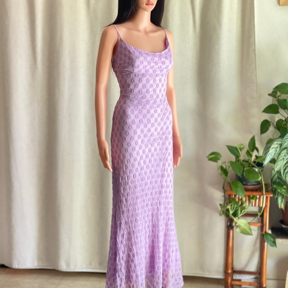 NWT Bardot Adoni Mesh Midi Dress Lilac Floral Lace Pastel Fairycore Coquette 12